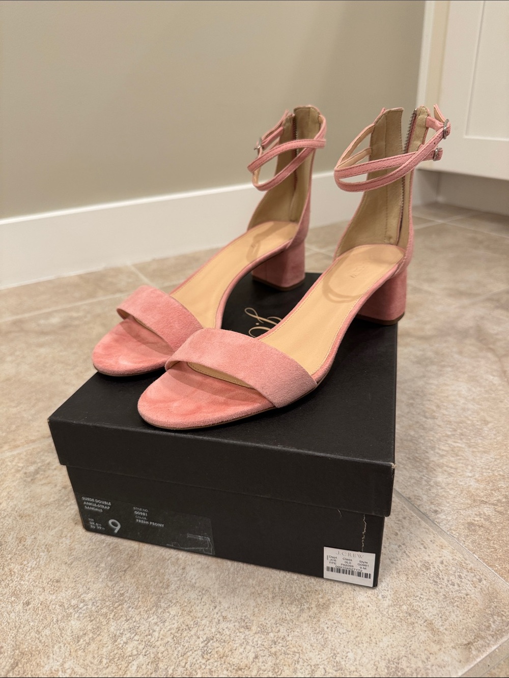 J.Crew Ankle-Strap Block Heel Sandals in Dusty Pink